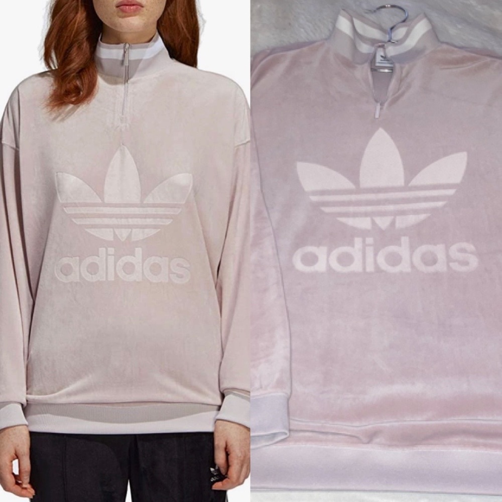 Adidas Loose Boyfriend Fit Velvet Zip-up Sweater